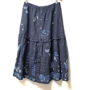 Johnny Was Blue Embroidered Midi Skirt Size M
